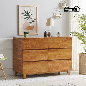 [기타]러버 원목 고무나무 3단 와이드 수납장 서랍장 1190