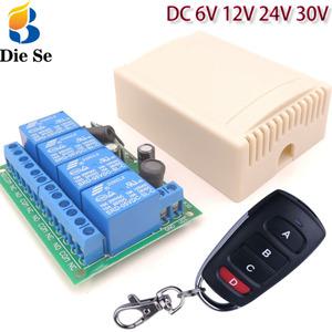 범용 원격 리모컨 433MHz RF 무선 스위치 DC 6V 12V 24V 4Ch 릴레이 수신기 송신기 램프 주차장 문 모터