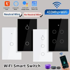 전동커튼 Tuya WiFi 스마트 홈 조명 스위치 RF433 중립선/중립선 필요 없음 미국 벽 터치 지원 Alexa Googl