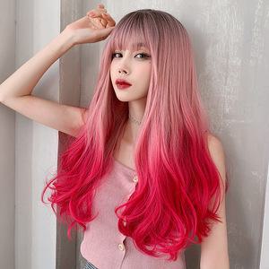 여친가발 레드 핑크 웨이브 올인원 헤어 스타일링 심쿵인싸
