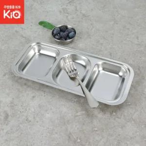 (스텐간식접시 3구(KSS)) 스텐 반찬 접시 안주 간식 3구 4구 스텐 용기 업소/스텐식판/캠핑접시/어린이집식