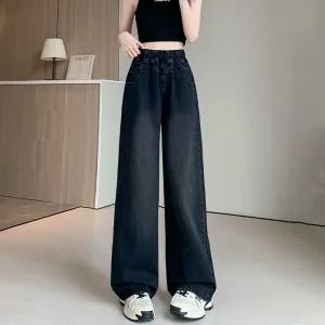 재입고 HP-7959 / M_5XL 빅사이즈 여성청바지 와이드팬츠 허리밴딩 고무줄 통바지 블랙 데님진