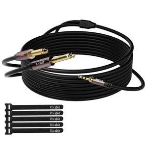 1/8에서 듀얼 1/4 스테레오 케이블 50피트, 3.5mm TRS에서 2 X 6.35mm TS Mono Y 스플리터 오디오 코드 어댑터, 무산소 구리, OD:5.0mm, PC, 믹서, 스피커, 5개의 타이가 있는 홈 시스템용