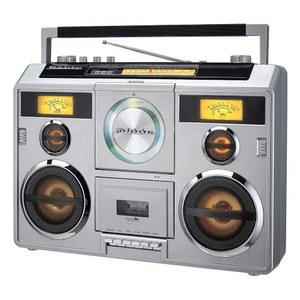 블루투스/CD/AM-FM 라디오/카세트 레코더가 장착된 스터드베이커 사운드 스테이션 휴대용 스테레오 붐박스 실버
