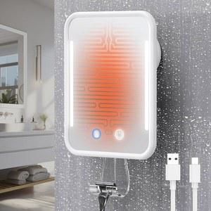 빛으로 면도할 수 있는 고스파이어 온열 샤워 미러 무안정, 5000mAh 충전식 배터리, 분리형 흡입 컵 및 벽용 면도기 홀더, 노드릴링, 탈착식, 욕실용 방수 - 흰색