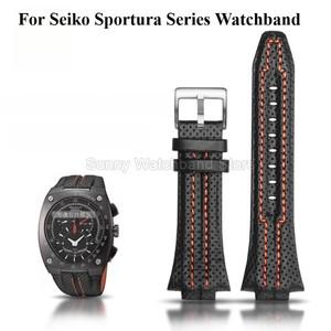 세이코 Sportura SNL017 SNA595P2 SNL029P2 교체 용 15x27mm 블랙 가죽 시계 스트랩 스테인레스 스틸 핀 버