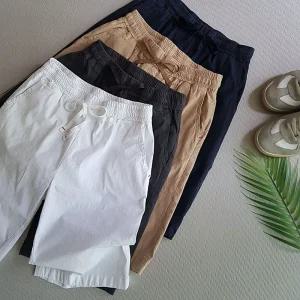 여름 린넨 밴딩 5부 반바지 여성 버뮤다팬츠 빅사이즈 면 고무줄반바지 흰반바지 TS853