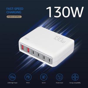 130W USB C 충전 스테이션 6 포트 GaN 허브 맥북 노트북 아이폰 아이패드 삼성 샤오미