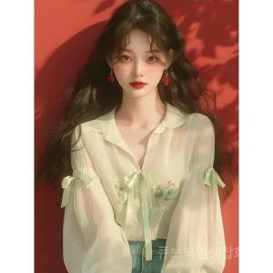 블라우스 쉬폰 여성 긴팔 셔링 시스루 데일리 빅사이즈 면접 하객룩 오피스룩 레이어드