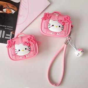 AirPods 4 케이스 3D 서류 가방 Pro 1 2 3 용 헬로 키티 이어폰 펜던트가포함 만화 실리콘 커버