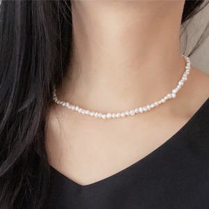 못난이 진주 목걸이 4mm 밥풀 담수 진주 925 실버