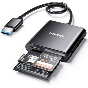 USB 카드 리더, Unitek 3-슬롯 3.0 컴팩트 3장 동시 읽기, 알루미늄 SD 마이크로 CF 어댑터는 플래시 메모리 카드, 블랙 지원