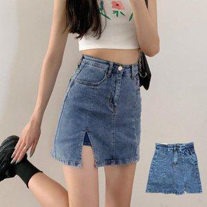[다잇템] 여자 슬릿 미디엄블루 진 쁘띠 속바지 스커트