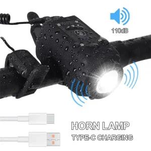 자전거 라이트 전조등 후미등 램프 후레쉬 경적 조명 USB 충전식 MTB 전기 벨 리모컨 사이클 액세서리 110d