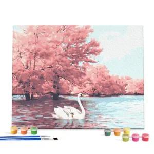 아이러브페인팅 DIY캔버스형 그림그리기 40x50cm 가을과 백조한쌍