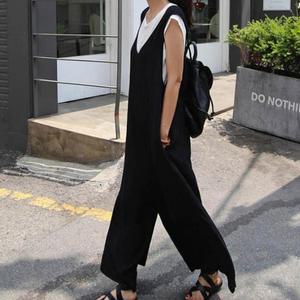 [XBGLIL0K]올블랙 점프수트 활용도높은 코디 시원한 여성