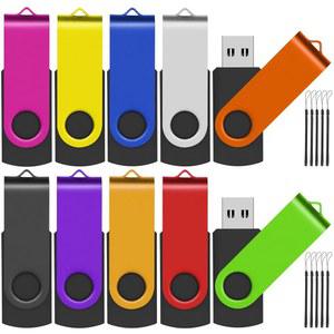 이스트불 플래시 드라이브 벌크 32GB USB 엄지 10팩 2.0 메모리 스틱 스위블 펜 드라이브(저장 및 백업용 랜야드 포함)(32GB 10가지 색상)