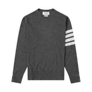 톰브라운 파인 메리노 울 스티치 사선 클래식 크루넥 풀오버 니트 미디움 그레이 Thom Browne Fine Merino