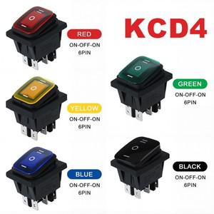 2개KCD4 방수 로커 스위치 4 6핀 래칭 6A 250VAC DPDT ON OFF 2V 빨간색 그린 LED 라이트 버튼