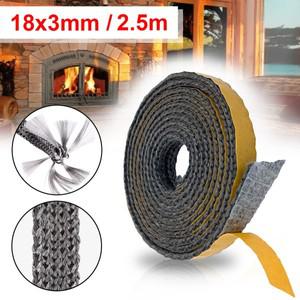 2.5M 블랙 플랫 스토브 로프 자체 접착 유리 씰 화재 벽난로 굴뚝 도어 코드 18X3mm