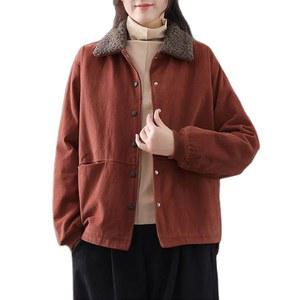 패션 빈티지 그레인 플리스 라펠 코튼 코트 추가 벨벳 두꺼운 짧은 재킷 여성용, 따뜻한 외투, 가을 겨울,