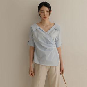 [66-110] 헤린 랩 브이 절개 반팔 블라우스