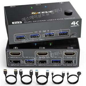 DP HDMI USB 3.0 KVM 스위치 2컴퓨터 모니터 듀얼 스위치 2PC 공유 키보드 마우스용 4K 60Hz