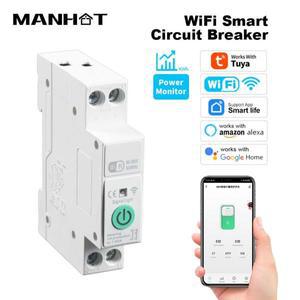 Tuya WiFi 스마트 회로 차단기 MCB 1P  N 1-63A 타이머 전력  kWh 전압 전류 측정기 보호기 무선 원격 제어