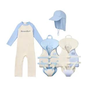 [메켄메르크]유아 아기 남여공용 올인원 래쉬가드 수트형 1pcs+플랩캡+힙쉴드 구명조끼세트