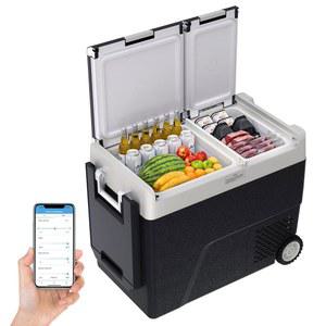 62 QT(58L) 휴대용 자동차 전기 쿨러, 12V 자동차용 냉장고 냉동고, 듀얼 존, -4 ~68 , 앱 컨트롤, 휠, 캠핑, 피크닉, 여행, 로드 트립용 AC/DC 충전기, 블랙
