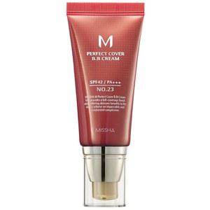 미샤 엠 퍼펙트 커버 BB 크림 No.23 내추럴 베이지 - 가볍고 중간 크기의 쿨/뉴트럴 언더톤 SPF 42 PA ++ 1.69 Fl Oz SPF가 함유된 틴티드 모이스처라이저