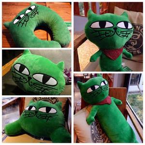 쥐 인형녹색 Okcat Ok 고양이 새끼 고양이 사랑스러운 부드러운 봉제 인형 쿠션, U 베개 티슈 박스 커버,