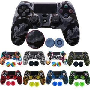 소니 PS4 프로 슬림 컨트롤러용 실리콘 카모 보호 스킨 케이스 엄지 그립 캡