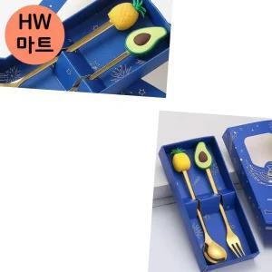 귀여운 과일 미니 수저포크 2개 금색 세트 식당과일모양수저포크