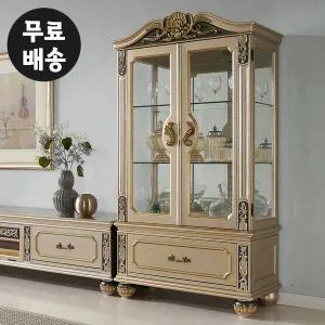 [벤티스가구]루소 마호가니 원목 장식장 엔틱 유리 수납장 3단 양주장 거실 장식장 인테리어 가구