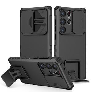 삼성 S23 울트라 5G S22  S21 FE 슬라이드 카메라 렌즈 보호 스탠드 전화 커버에  충격 방지 케이스 갤럭시