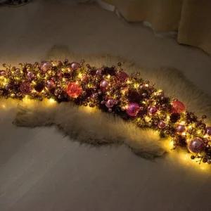 크리스마스 장식 가랜드 센터피스 LED 글로시 핑크 그레이 150cm 소품 테이블