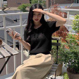 [공구우먼] [제작] 레뉴 리본 반팔 니트 75774 빅사이즈 여성의류