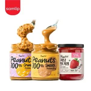 프로젝트H 무첨가 땅콩버터 200g 1병+저당 딸기잼 1병