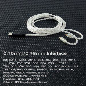 JCALLY TC08 8 코어 실버 도금 HIFI 업그레이드 케이블 TYPE-C 3.5mm 플러그 MMCX/2Pin TFZ CCA KZ ZSX ZST