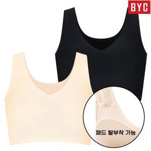 [기타]BYC 메쉬 V라인 심리스 누디 브라탑 1매 블랙/스킨 RH25