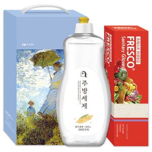 생활의쉼표 세제 위생용품 선물세트 38호 (위생장갑 30P + 곡물 주방세제 용기)