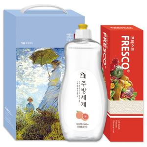 생활의쉼표 세제 위생용품 선물세트 46호 (빨아쓰는 수세미 + 자몽 주방세제 용기)