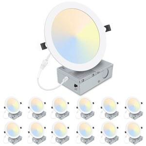 LZHOME 12팩 8인치 LED 오목 조명, 정션 박스 초박형, 3000K/450K/6000K 선택 가능, 디밍 가능 캔리스 다운라이트, 1800LM CRI80 고휘도 5%-100% 조명