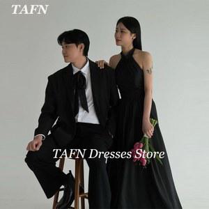 TAFN 웨딩드레스 피로연드레스 웨딩촬영드레스, 블랙 홀터 민소매 웨딩 드레스, 바닥 길이 우아한 신부 가운, 신부를 위한 사진 촬영 원피스