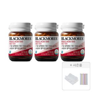 블랙모어스 엽산 500 임산부 영양제 90정, 3개+증정(약통 케이스 6구, 1개 + 밀봉 다용도 집게 4P,  1개)