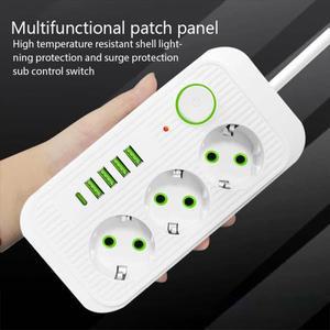 2/5M EU 플매트 카펫 러그 전원 스트립 연장 케이블 3 AC 콘센트 4USB Type-C 네트워크 필터가 있는 전기