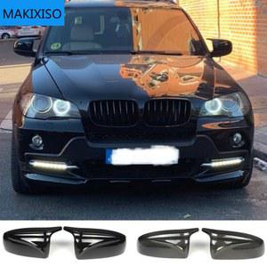 2pcs 사이드 윙 Rearview 수정 된 자동차 밝은 검은 탄소 섬유 패턴 미러 커버 캡 BMW X5 E70 X6 E71 2008-2013