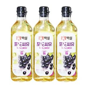 CJ제일제당 백설 포도씨유 100% 스페인산 900ml 3개 식용유 기름 볶음 부침 오일