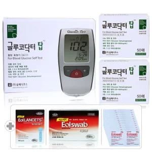 글루코닥터 탑 당뇨 검사 혈당계 시험지 세트[혈당측정기+측정지100매+침 100개+솜 100매+솜 25매]